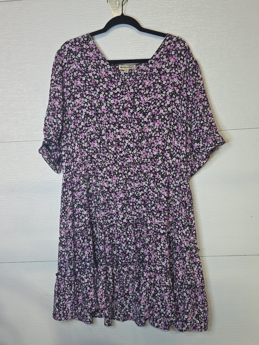 Inspired Hearts Black Midi Dress with Pink Floral Print